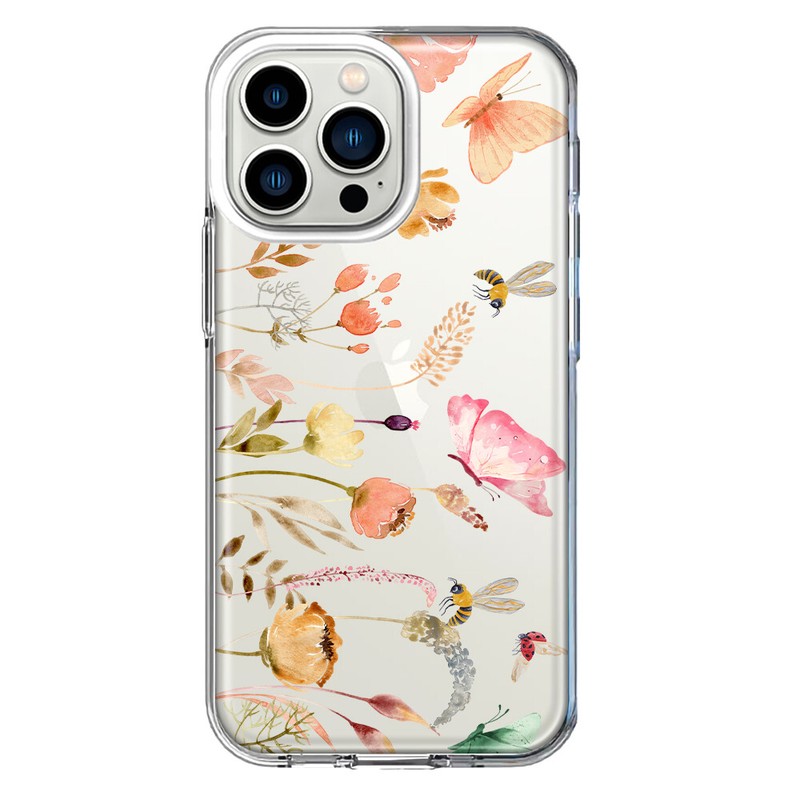For Apple iPhone 13 Pro Shockproof Case Meadow Flowers Butterflies