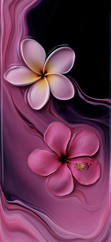 Pink Black Floral Glossy, Flower Theme Design