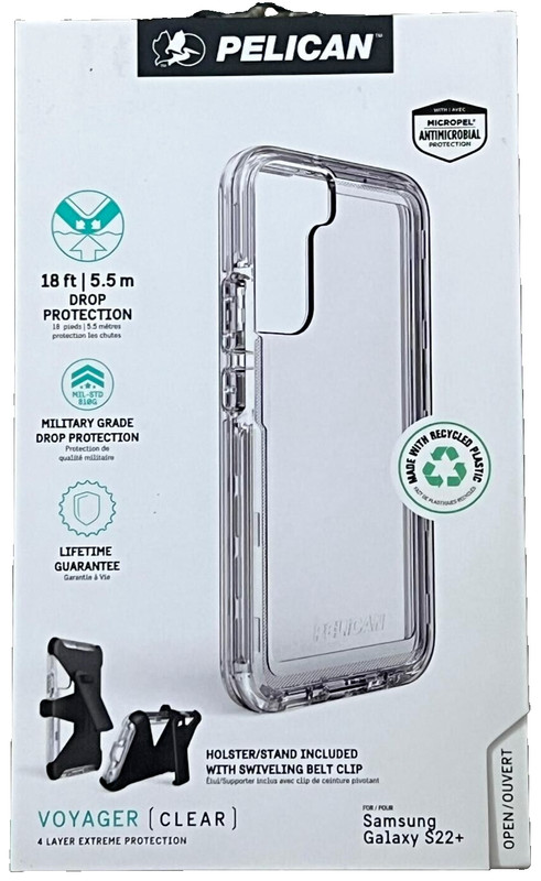 Pelican Voyager Clear Case w/ Holster Clip Stand for Samsung Galaxy S22+ (Plus)