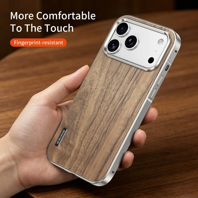 Natural Wood Magsafe Back Panel Case for iPhone 17 Pro Max Alloy Frame Cover gallery