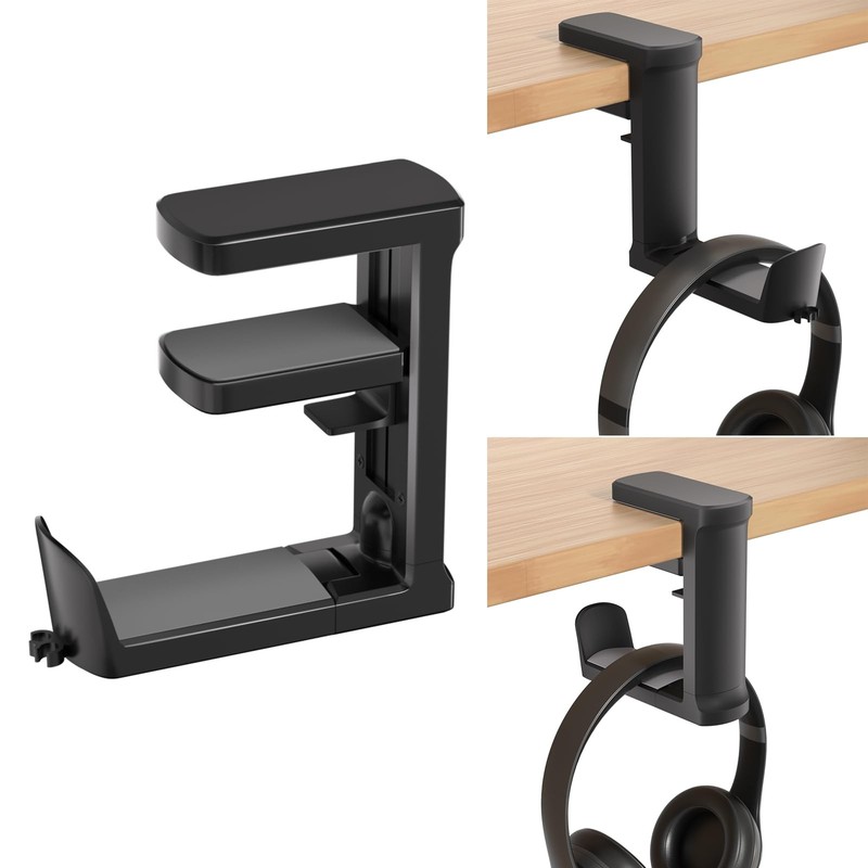 Headphone Hook Adjustable ClampOn Holder Under Desk Mount Rotating Clamp
