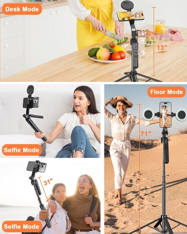 BRDOOGU 71" Phone Tripod Wireless Mic Light Auto Track gallery
