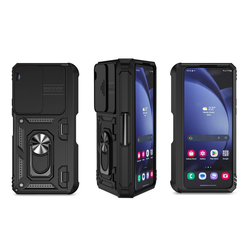 For Samsung Galaxy Z Fold 6/5/4 Hinge Ring Stand Magnetic Case +Slide Lens Cover