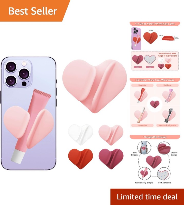 Universal Heart-Shaped Lipstick Holder for Cell Phones – Pink Silicone Case