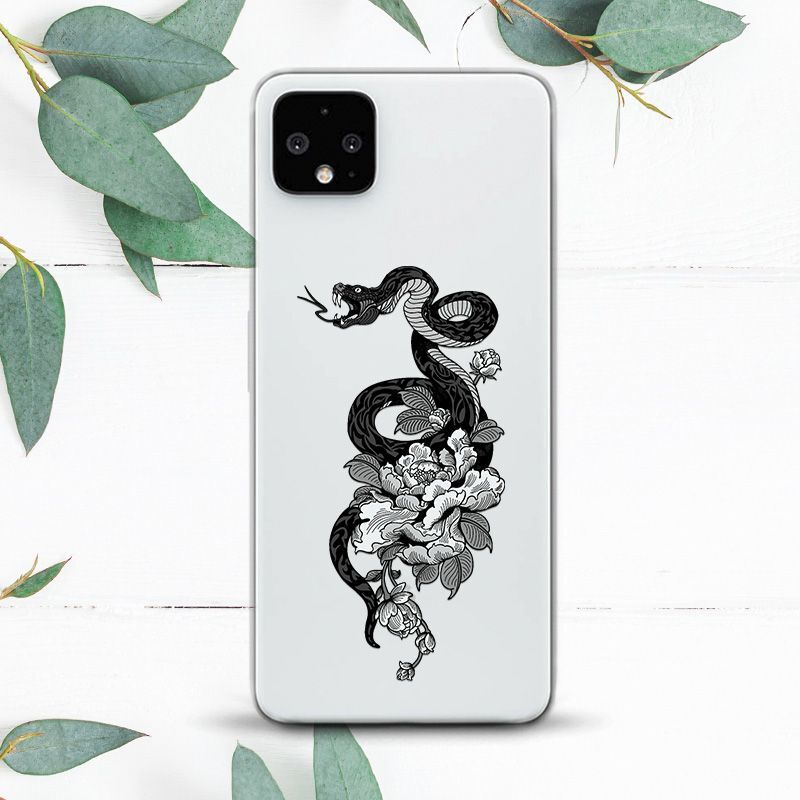 Black And White Snake In Flowers Case For Google Pixel 2 3 3a 4 4a 5 6 7 8 XL