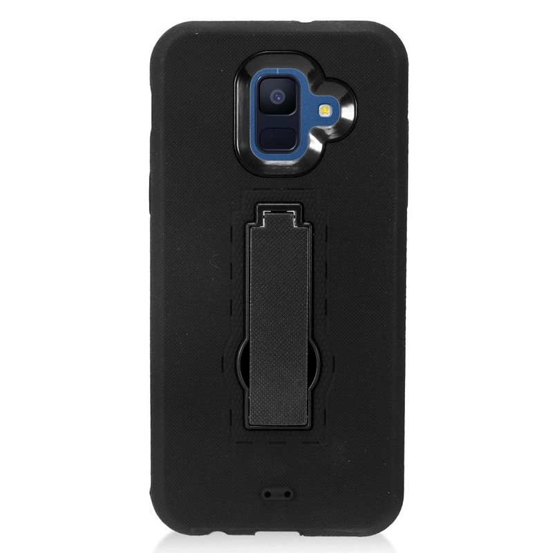 For Samsung Galaxy A6 (2018) HARD &SOFT Rubber Heavy Duty Black Kickstand Case