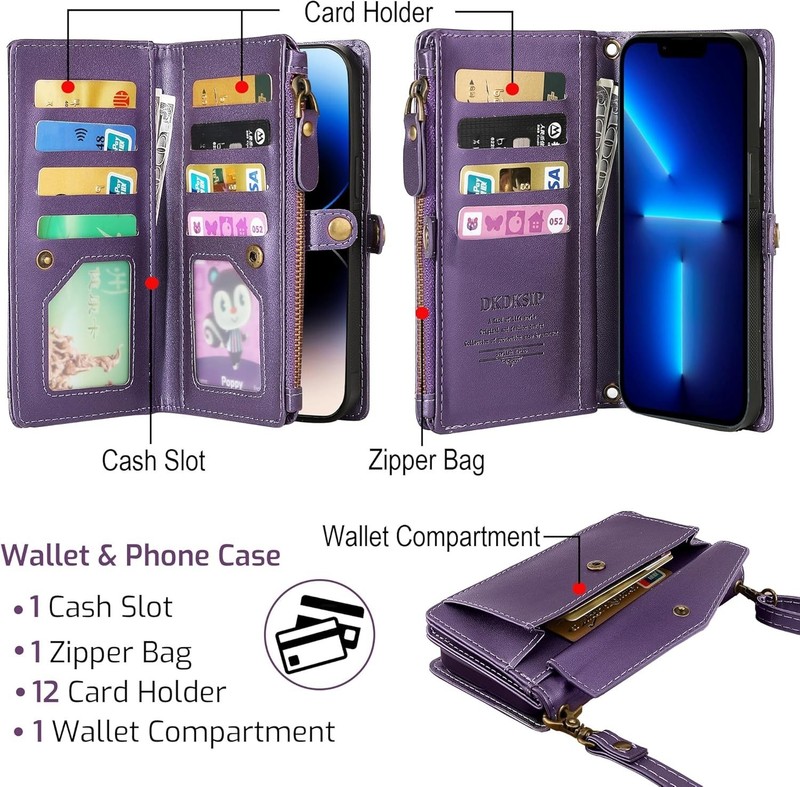 DKDKSIP for iPhone 16 Pro Wallet Case for Women, Support Wireless Charging gallery