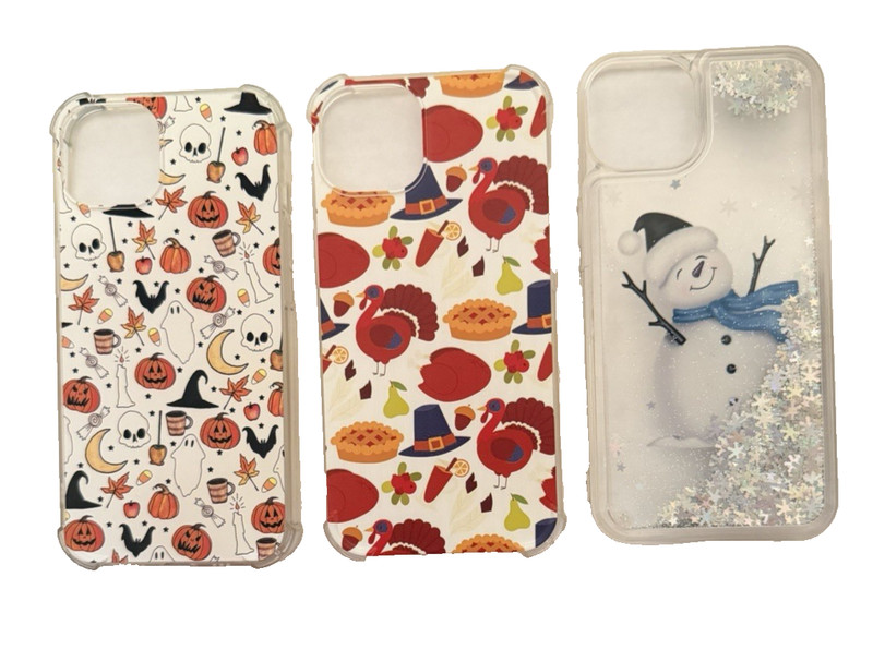 Lot of 3 Holiday iPhone 13 Cases Christmas Holiday Theme Soft Silicone/Plastic