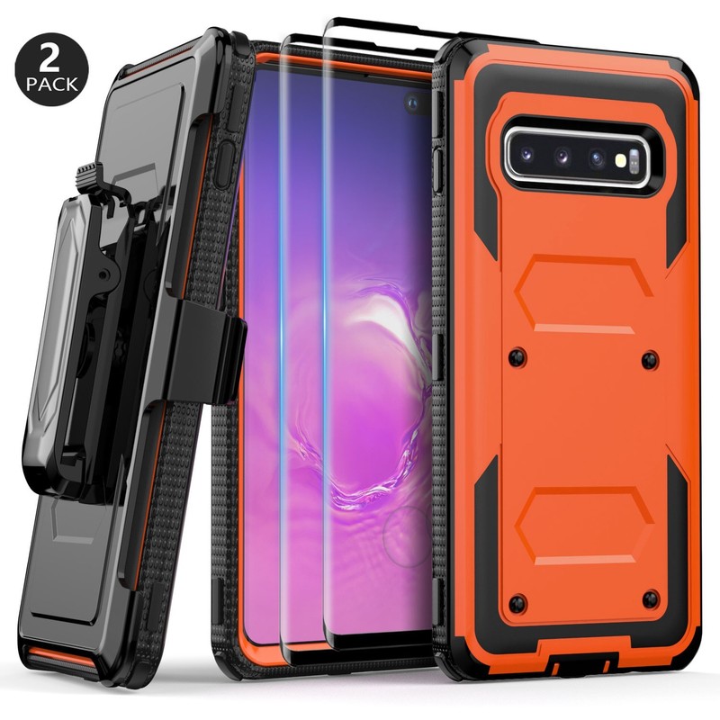 For Samsung Galaxy S10 Plus S10+ Hybrid Case Cover with Clip / Screen Protector