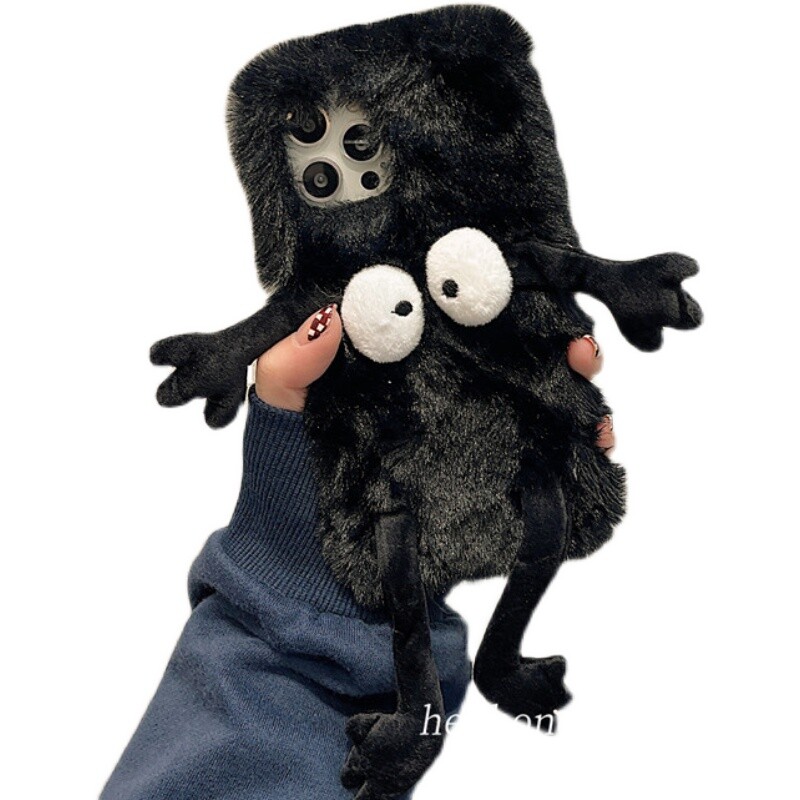 NEW fluffy furry black briquettes eyes personality doll warm cover Case #1