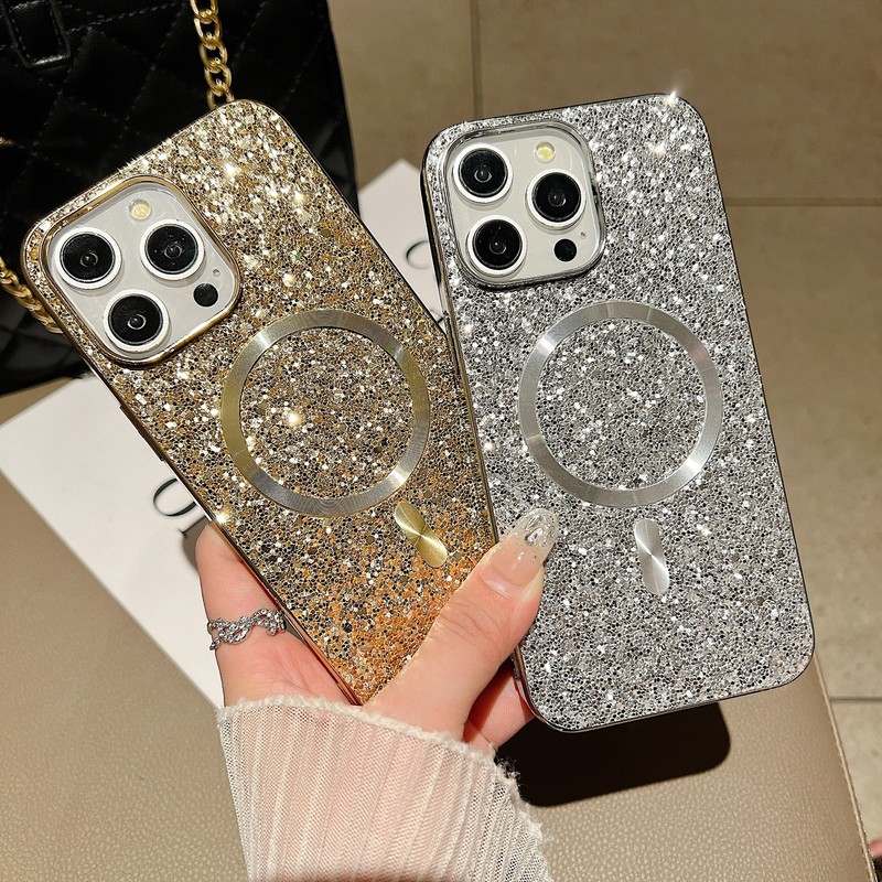 For iPhone 16 Pro Max 15 14 13 Mag Safe Magnetic Bling Glitter Hard Phone Case gallery
