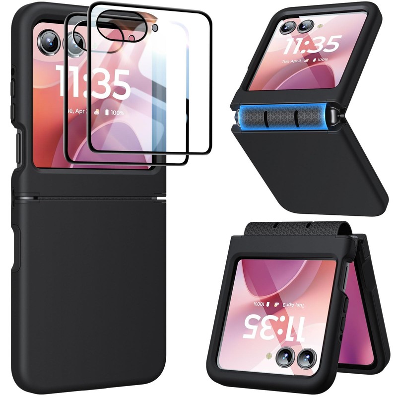 for Motorola Razr 2025/2024 Case with 2 PCS HD Moto 2024/2025, Black