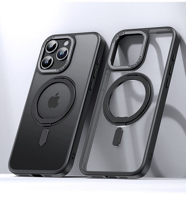 For iPhone 15 14 Pro Max 13 Plus Matte Mag Slim Hard Case with Rotating Stand