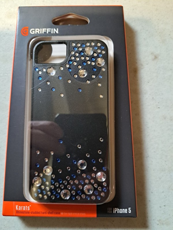 Griffin Rhinestone-Studded Hard Case Black Blue Clear for iPhone 5 Rigid Plastic