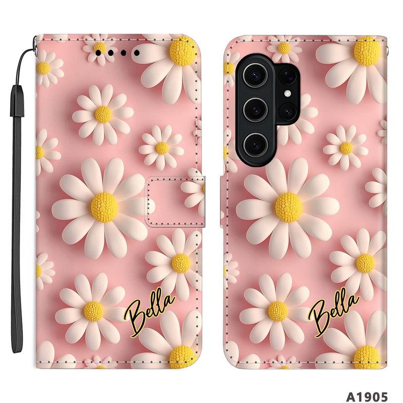 Customized Stand Flip Phone Case Floral Cover For Samsung S24 S25 S26 A17 A36 5G