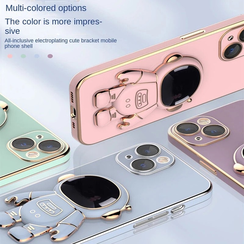 Astronaut Stand Phone Case Plating Silicone Cover For iPhone 13 12 Pro MAX 11 XS gallery