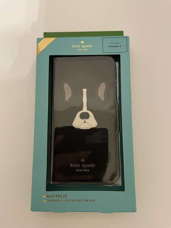 KATE SPADE ANTOINE FRENCH BULLDOG BLACK WRAP FOLIO CASE FOR I PHONE X NEW gallery