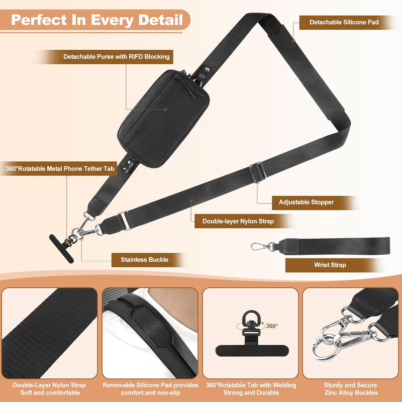 Clip and Go Strap for Phone with Wallet Crossbody, Adjustable Phone Lanyard with gallery