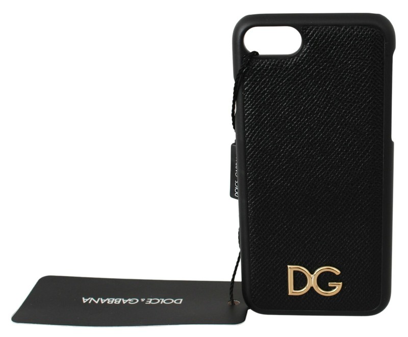 DOLCE & GABBANA Phone Case Cover Leather Black Gold Logo iPhone 7-8 RRP $200
