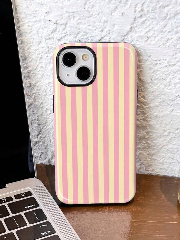 Multicolor Striped Pink Glossy Hard Phone Case For iPhone 13 Mini To 17 Pro Max