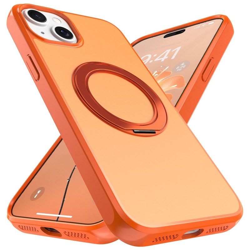 For iPhone 15 Plus Case Slim Shockproof Magnetic Rotating Ring Stand Phone Cover