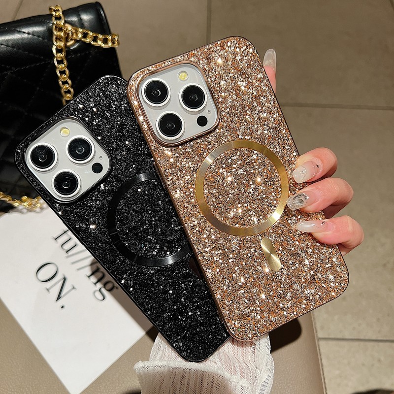 For iPhone 16 Pro Max 15 14 13 Mag Safe Magnetic Bling Glitter Hard Phone Case