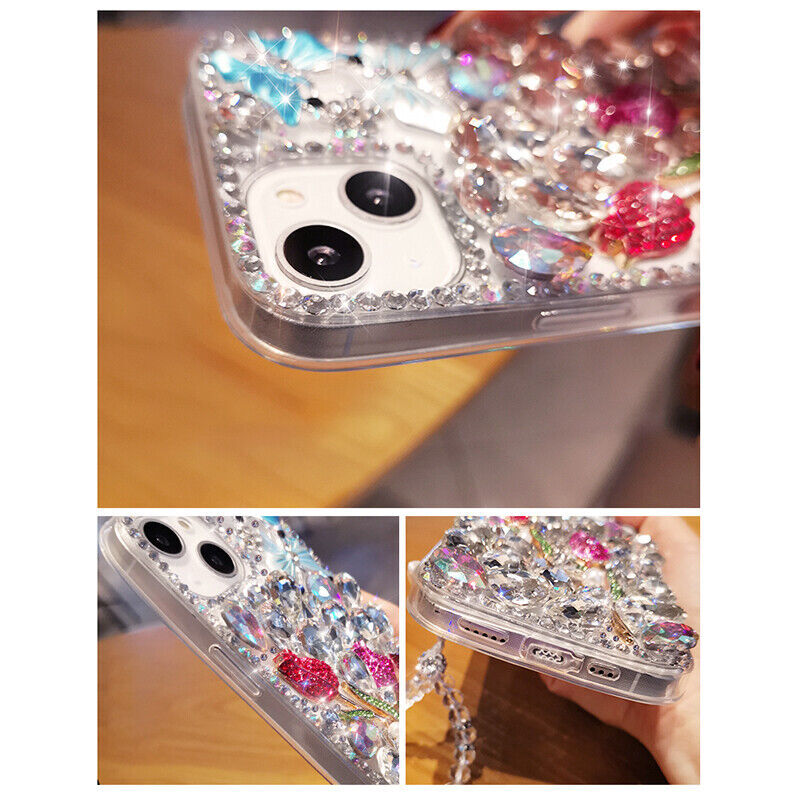 Flower Women/Girl Rhinestone Bling Glitter Diamond Rubber Clear Back Phone Case gallery