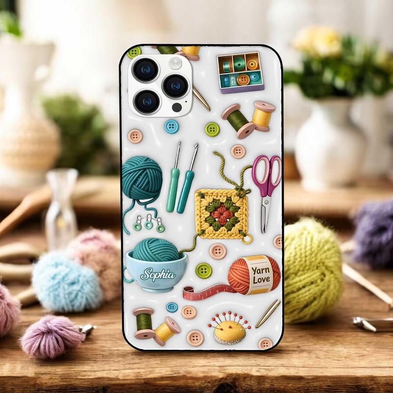 Custom Printed 2D Flat Crochet Lover iPhone Case, Cute Knitting Sewing Phone Cas