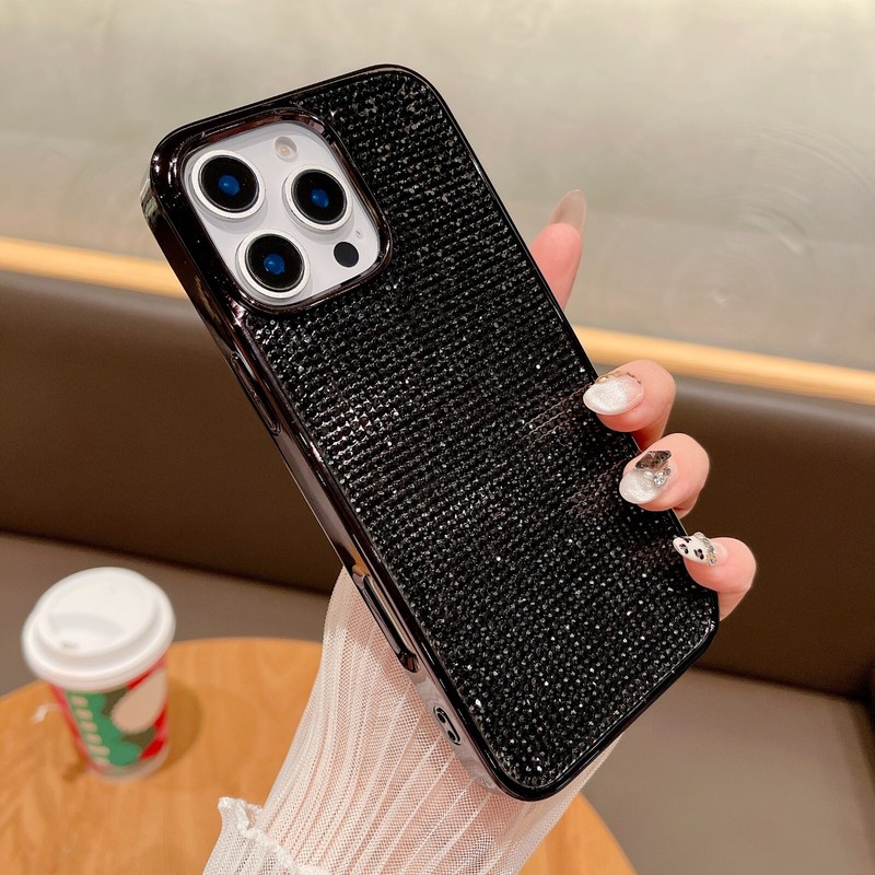 For iPhone 16 15 14 Plus 13 Pro Plain Color Diamond Shockproof Phone Case