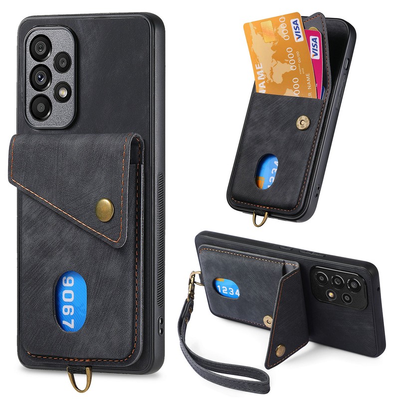 For Samsung Galaxy A04E A13 A14 A53 A32 PU Leather Card Wallet Case with Strap