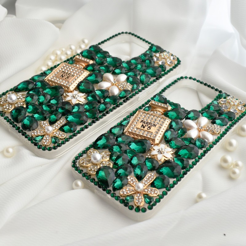 Green Crystal Encrusted Silicone iPhone case with Perfume bottle - iPhone 13 gallery