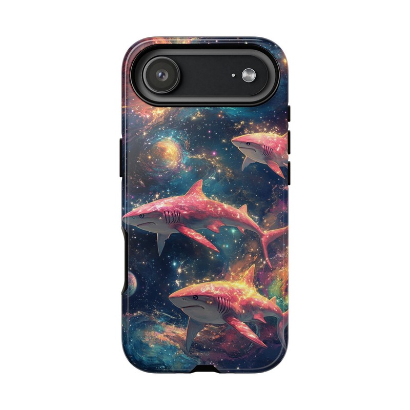 For iPhone/Galaxy/Pixel | Phone Ink Case – Neon Sharks Space Nebula Planets