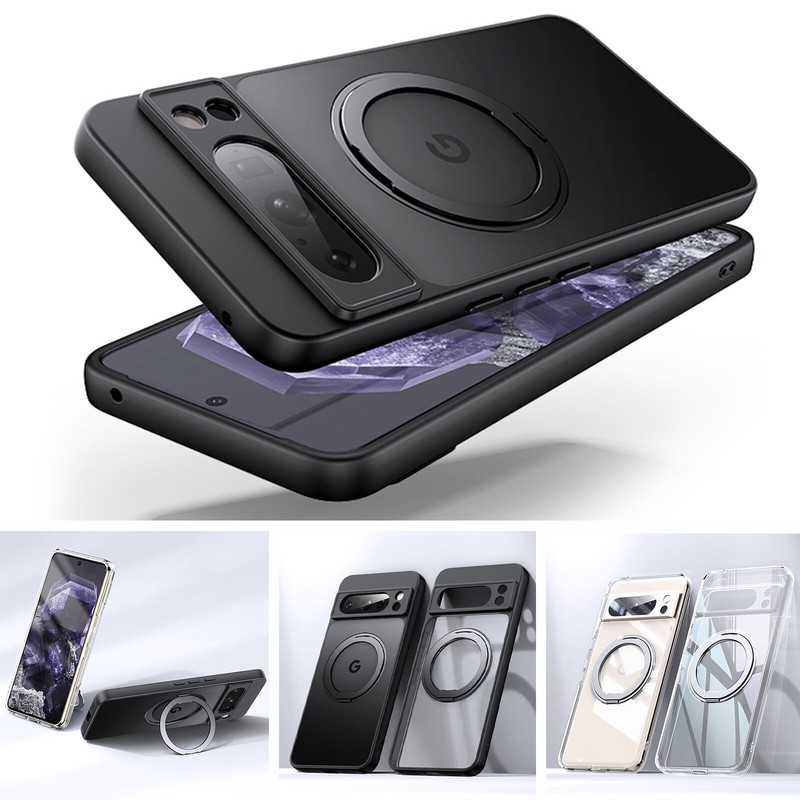 For Google Pixel 8 Pro/8a/8 Rotatable Kickstand Magsafe Slim Clear Back Cover