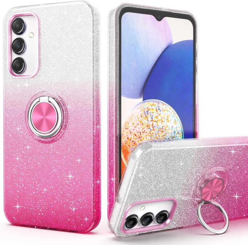 Chic Anti-Slip Galaxy A16 6.7′ Case – 360° Rotating Ring Holder & Sparkly Design