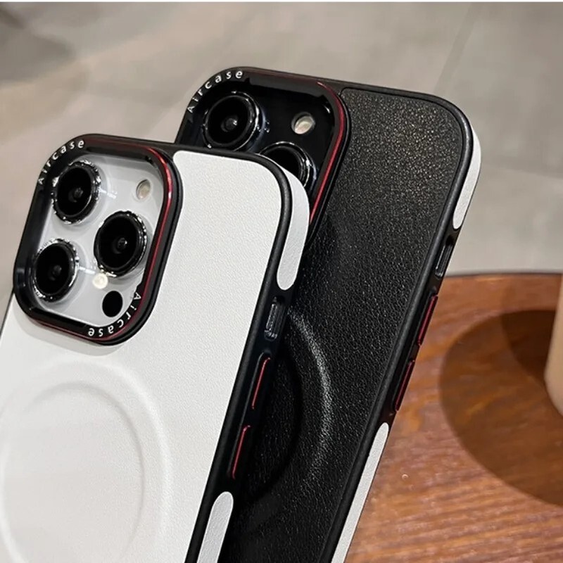 For iPhone 16 Pro 15 Pro Max 14 13 Pro Leather Magnet Magsafe Case Dustproof gallery
