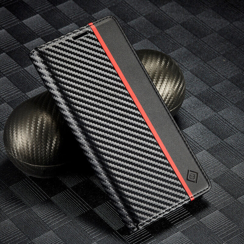 For Samsung Galaxy A15 A55 Carbon Fibre Wallet Magnetic Leather Flip Case Cover