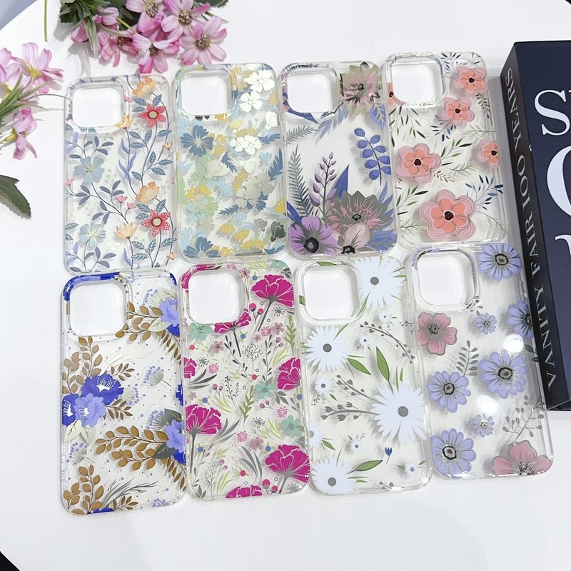 For iPhone 16 Pro Max 15 14 13 12 11 Pattern Flower Clear Slim Phone Case Cover gallery