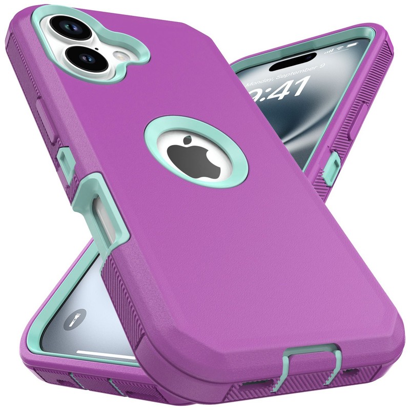For iPhone 16 Heavy Duty Rubber Shockproof 3-Layer Protective Cover Phone Case gallery