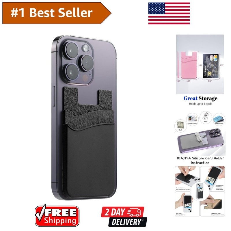 Textured Black Silicone Phone Card Holder – Efficient 5-Card Storage Solution