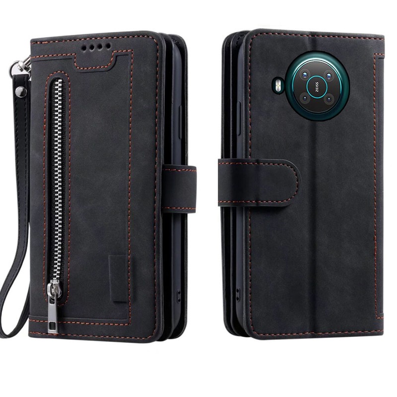 Nokia X20 Wallet Case,Leather Zipper Magnetic Flip Card Phone Case For Nokia X10