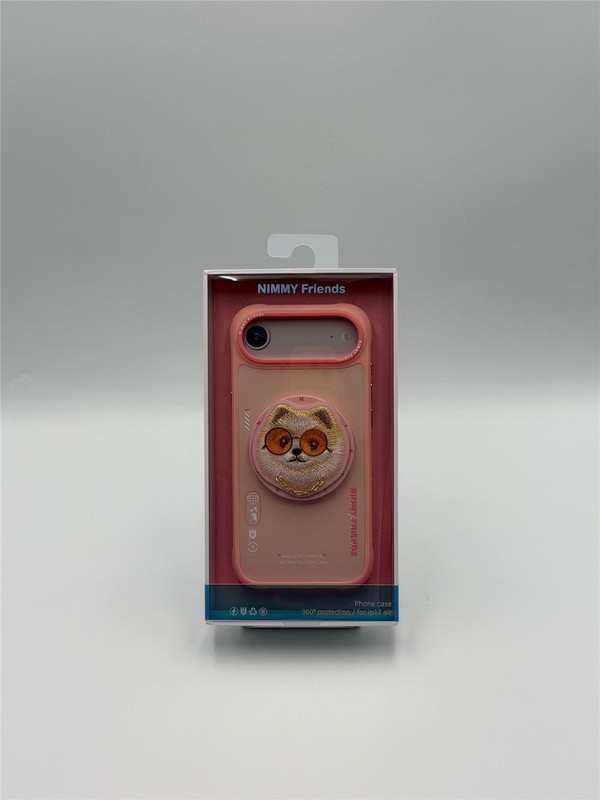 Nimmy Friends Glass Cool Dog Face Case MagSafe Grip Stand iPhone 17 Air Pink