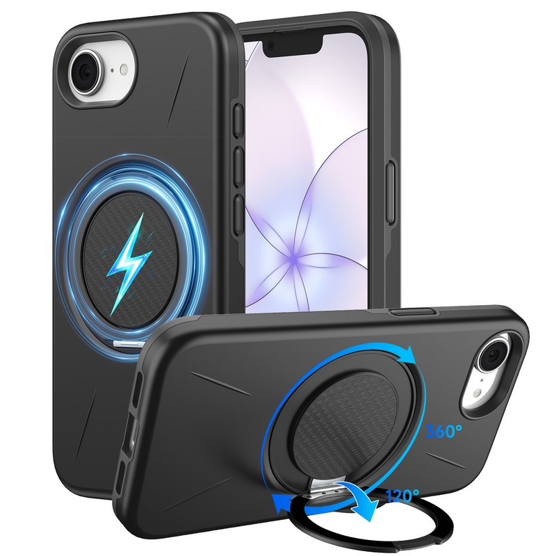 Magnetic Case for iPhone 17e/16e - Full Protection with 360° Rotating Ring Stand gallery