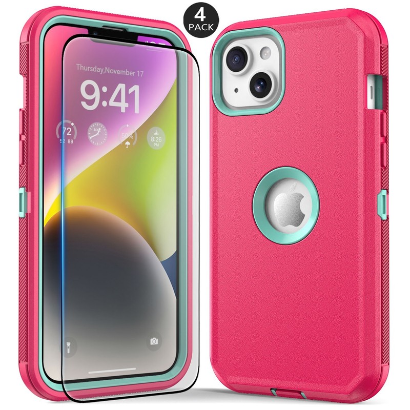 For iPhone 14 Plus 5G Hybrid Case Shockproof Cover 3in1 Layers/ Screen Protector