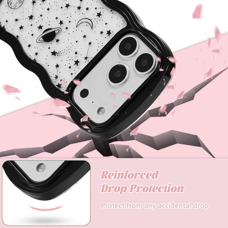 for Iphone 17 Pro Max Case 6.9 Inch,Cute Curly Wave Frame Shape Case with Star S gallery