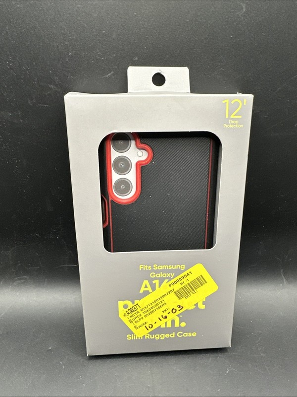 Onn. Case For A16 5G Slim Rugged Black W/Red Accents