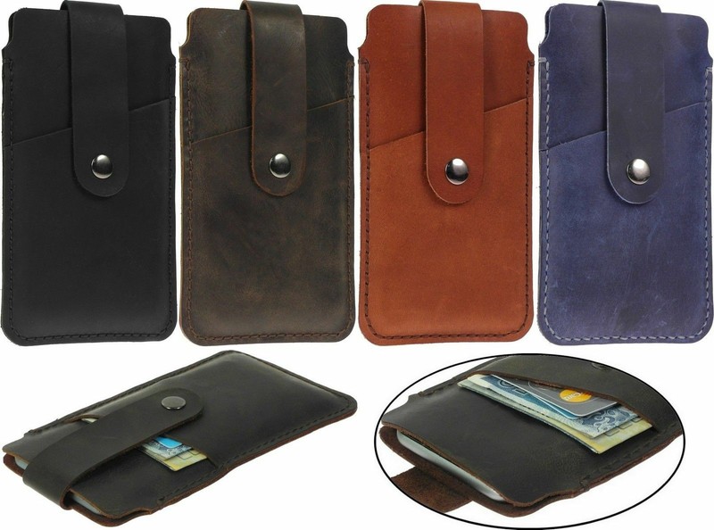 HANDMADE OF GENUINE LEATHER POUCH WITH STRAP & CARD POCKET CASE COVER FOR PHONE