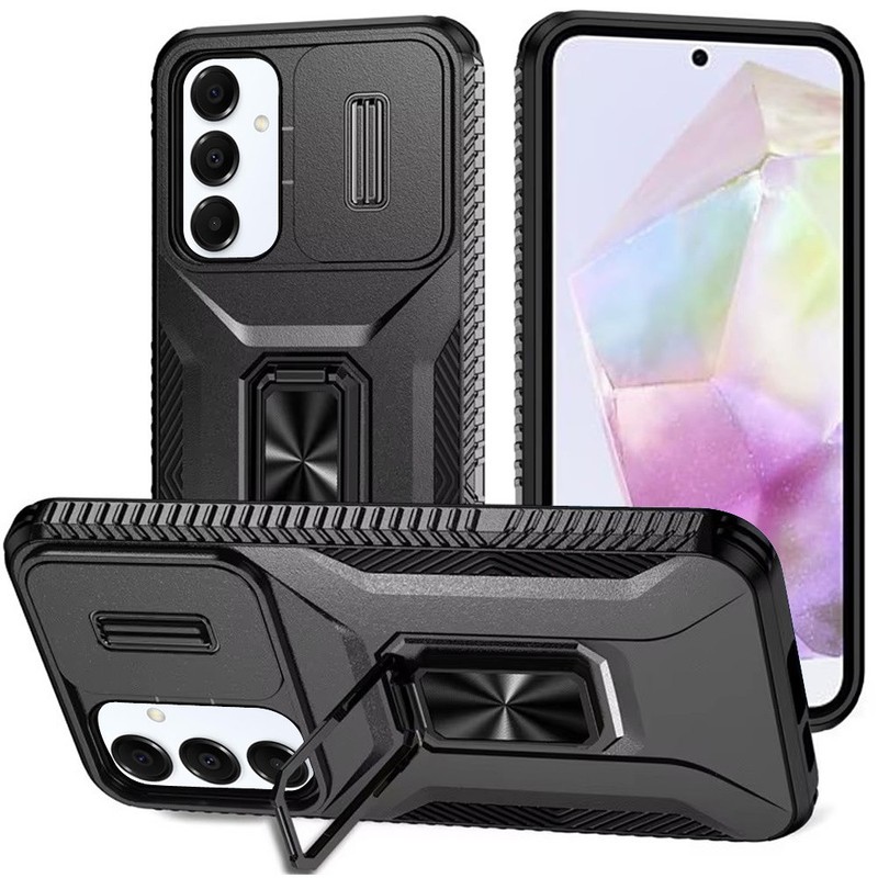 For Samsung A36 Case Complete Protection Magnetic Metal Stand + Tempered Glass
