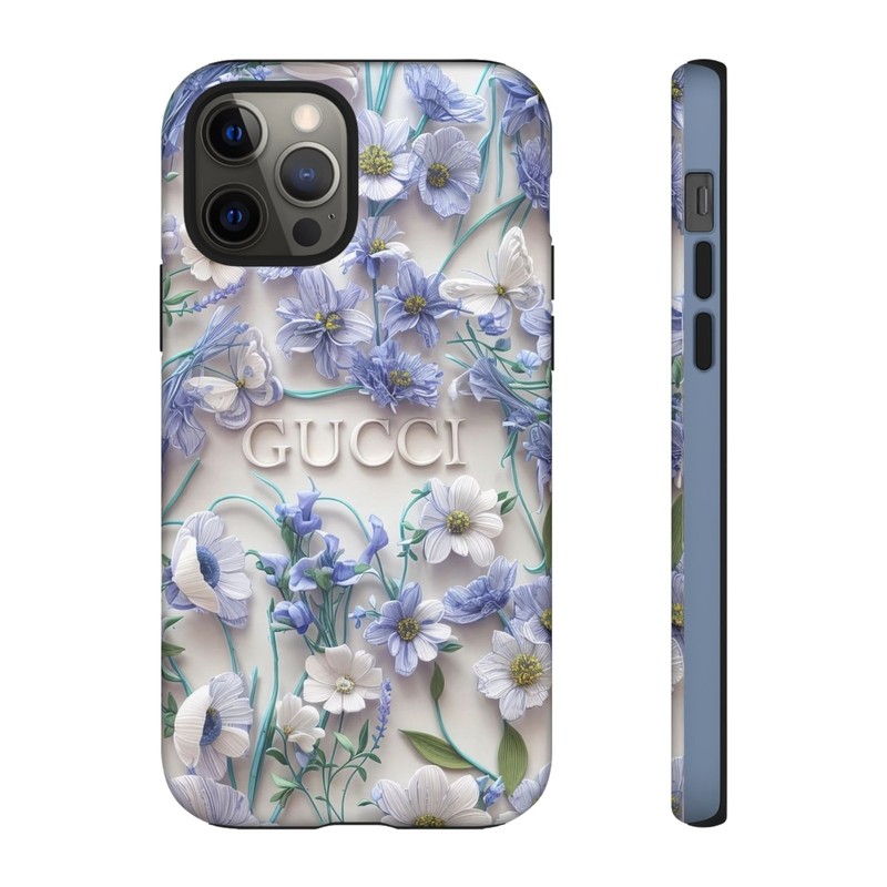Blue Floral Tough Phone Case, Protective Cover for iPhone, Trendy Designer (...)