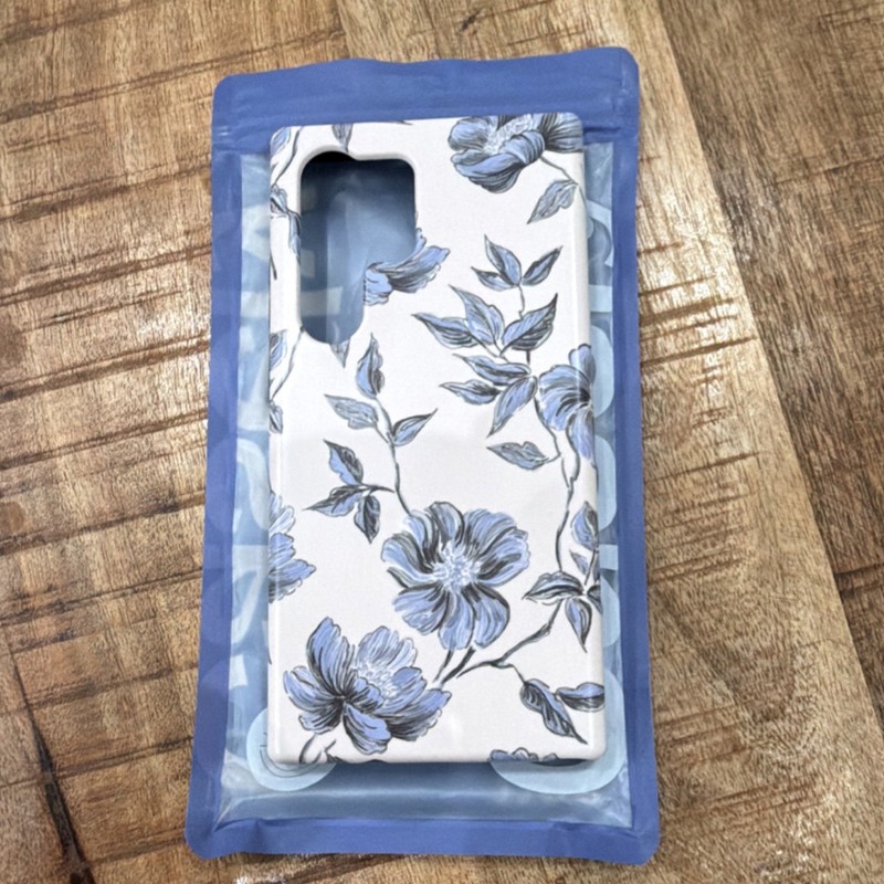 Casely Floral Glossy Ultra Tough Case for Samsung Galaxy S24 Ultra White Blue