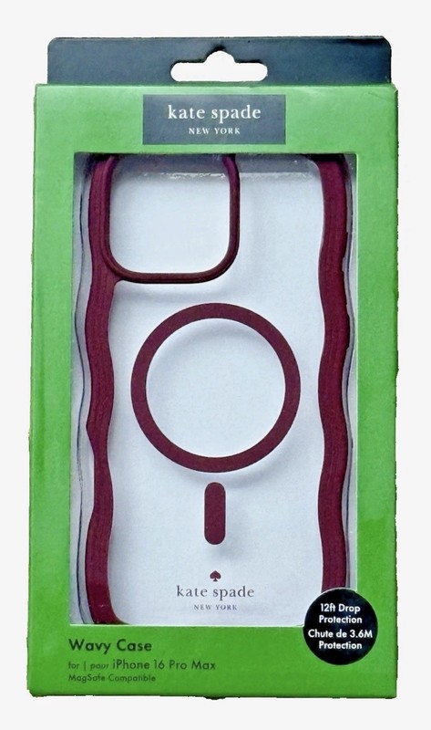 KATE SPADE Case Magsafe For iPHONE 16 Pro Max Wavy Maroon / Red /Bordo Clear New